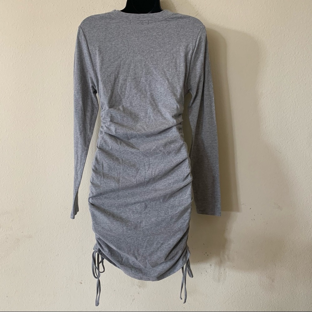 J is for Justify Grey Ruched Tie Long Sleeve Dress - Picture 5 of 7
